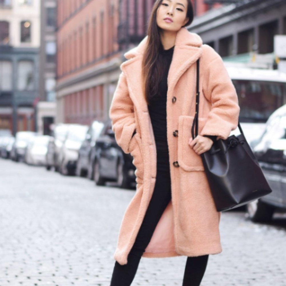 ASOS Coat in Luxe Teddy Borg Pink